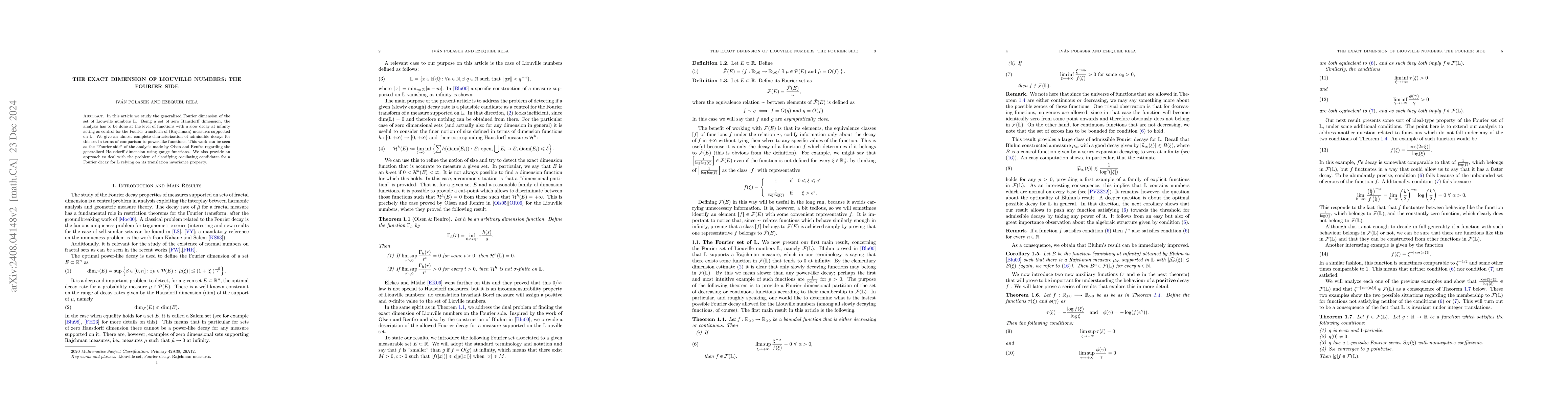 Thumbnail for The exact dimension of Liouville numbers: The Fourier side