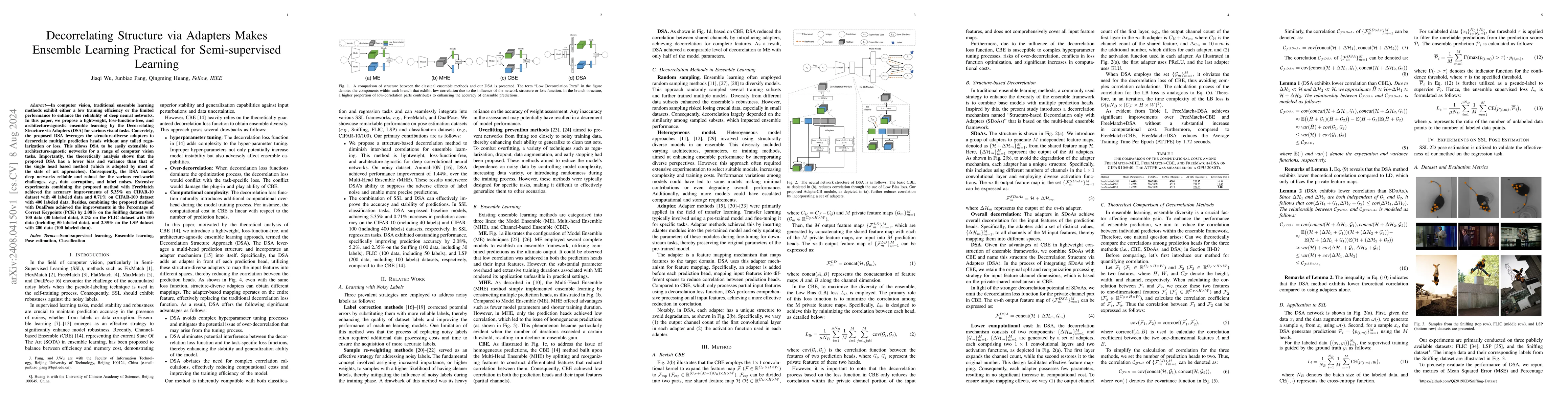 Thumbnail for Decorrelating Structure via Adapters Makes Ensemble Learning Practical
  for Semi-supervised Learning