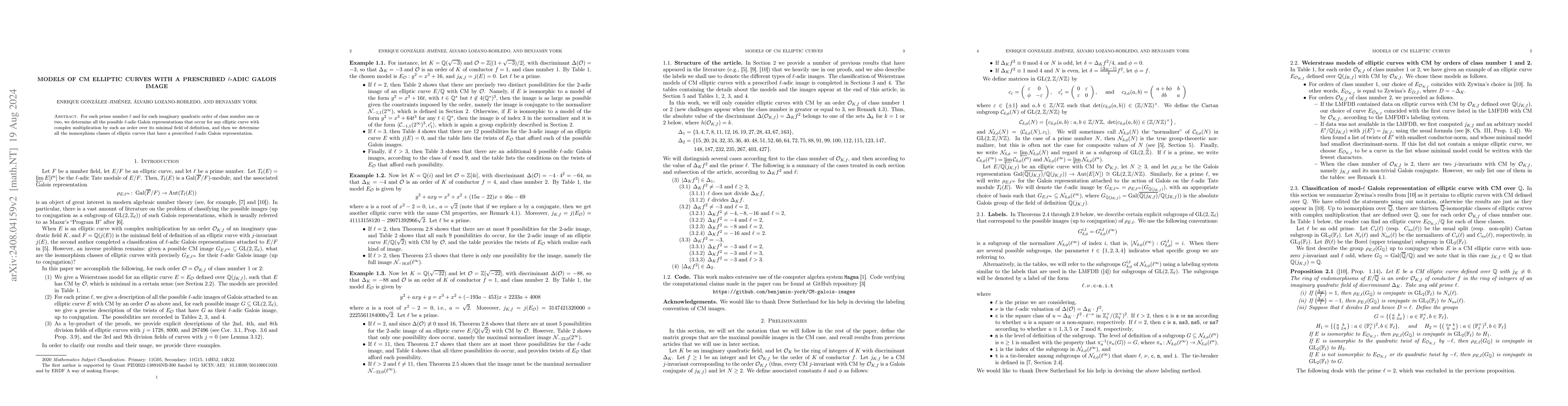 Thumbnail for Models of CM elliptic curves with a prescribed $\ell$-adic Galois image