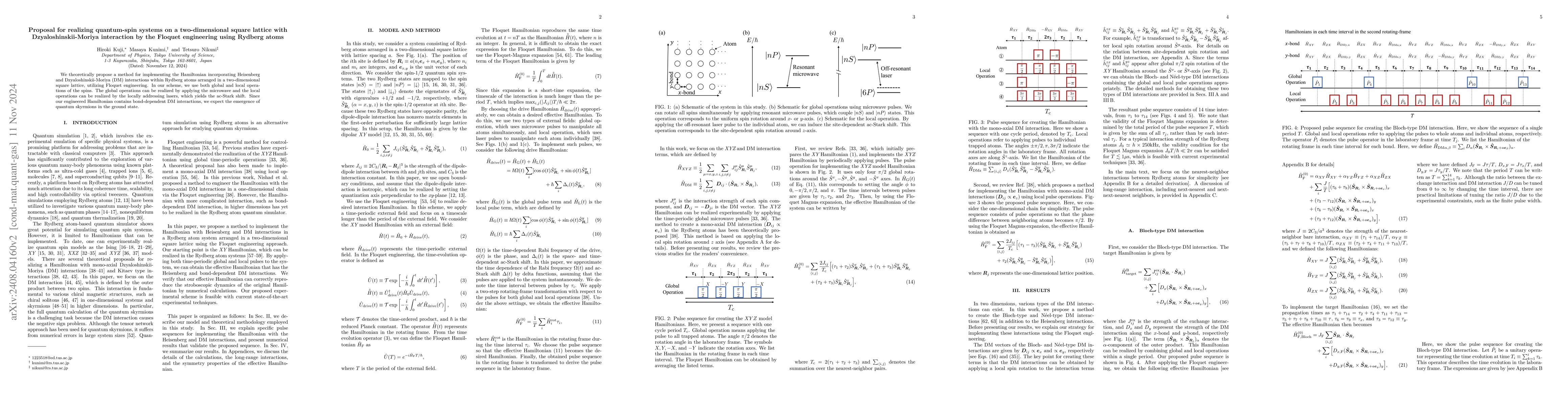 Thumbnail for Proposal for realizing quantum-spin systems on a two-dimensional square
  lattice with Dzyaloshinskii-Moriya interaction by the Floquet engineering
  using Rydberg atoms
