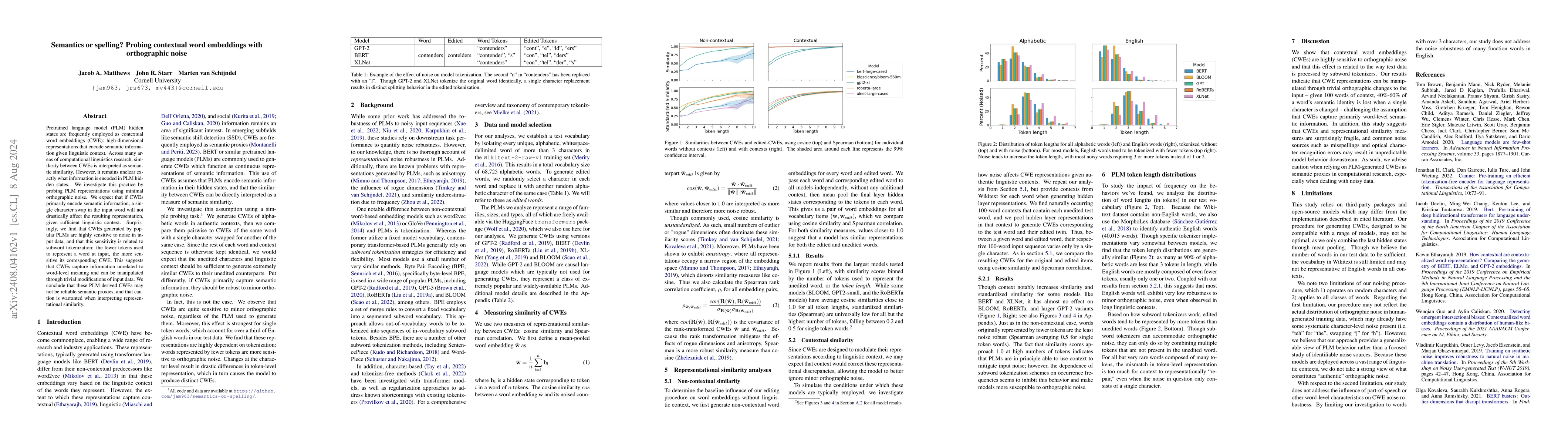 Thumbnail for Semantics or spelling? Probing contextual word embeddings with
  orthographic noise