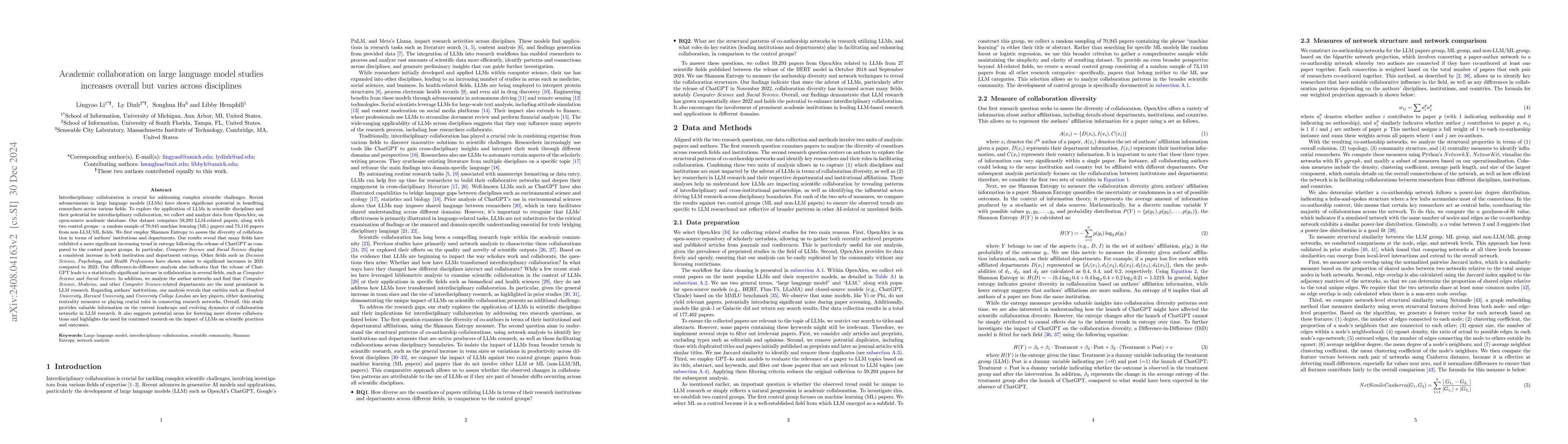 Thumbnail for Academic collaboration on large language model studies increases overall
  but varies across disciplines