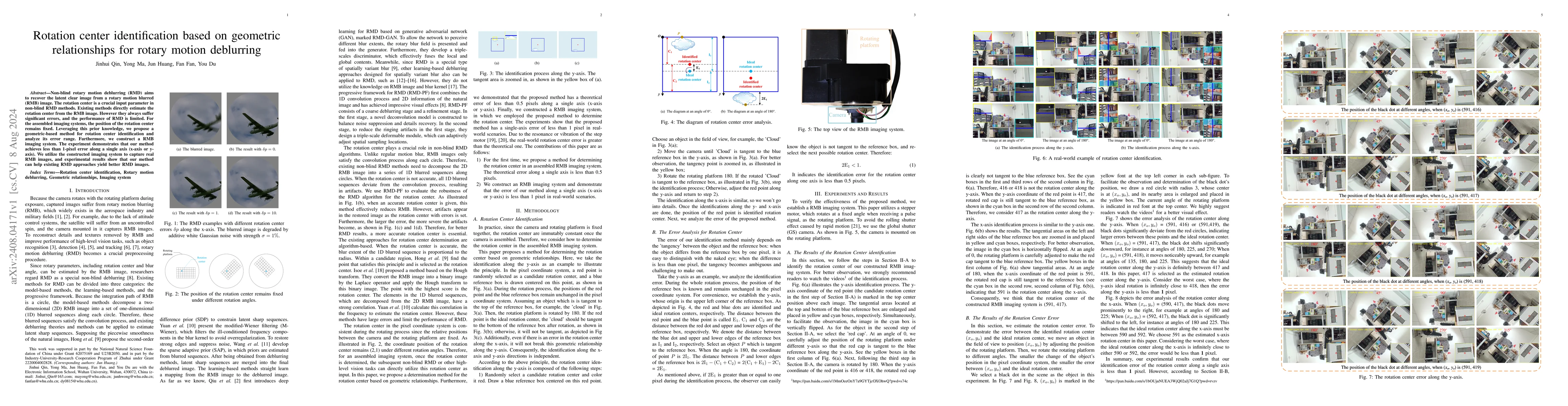 Thumbnail for Rotation center identification based on geometric relationships for
  rotary motion deblurring
