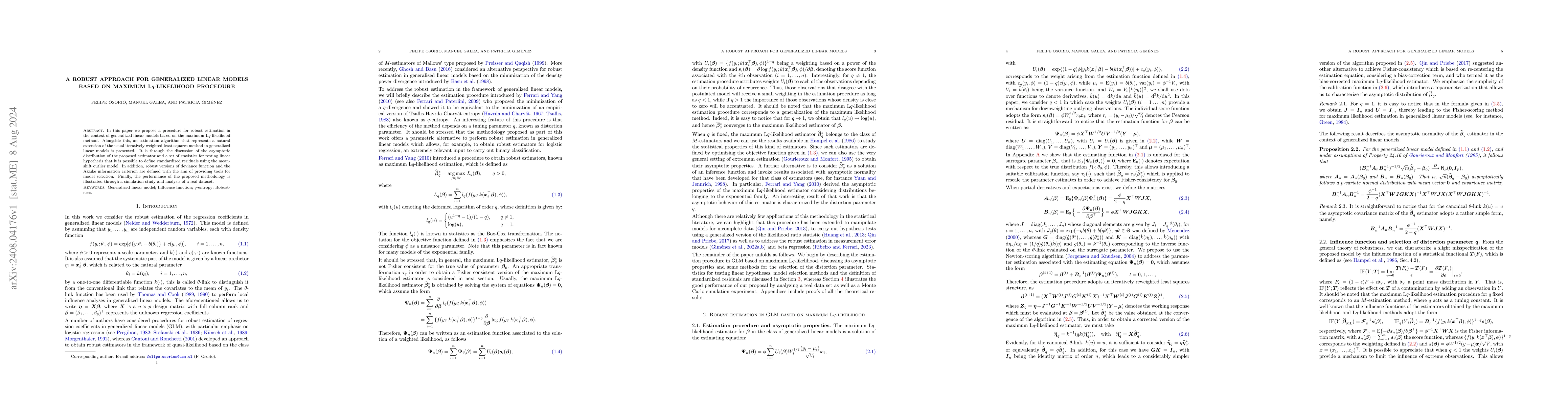 Thumbnail for A robust approach for generalized linear models based on maximum
  Lq-likelihood procedure