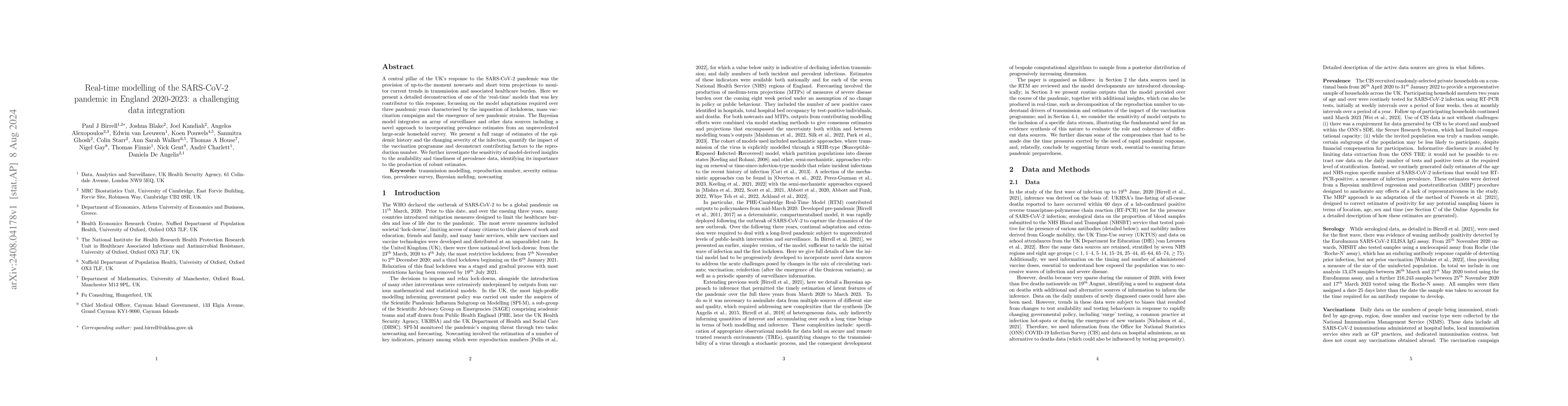 Thumbnail for Real-time modelling of the SARS-CoV-2 pandemic in England 2020-2023: a
  challenging data integration