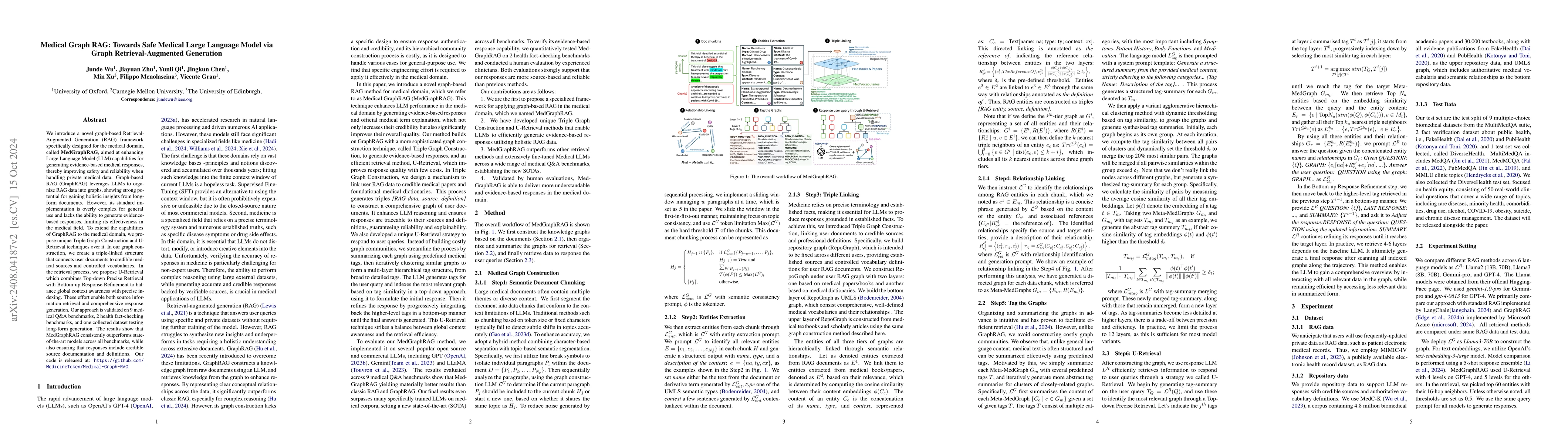 Thumbnail for Medical Graph RAG: Towards Safe Medical Large Language Model via Graph
  Retrieval-Augmented Generation