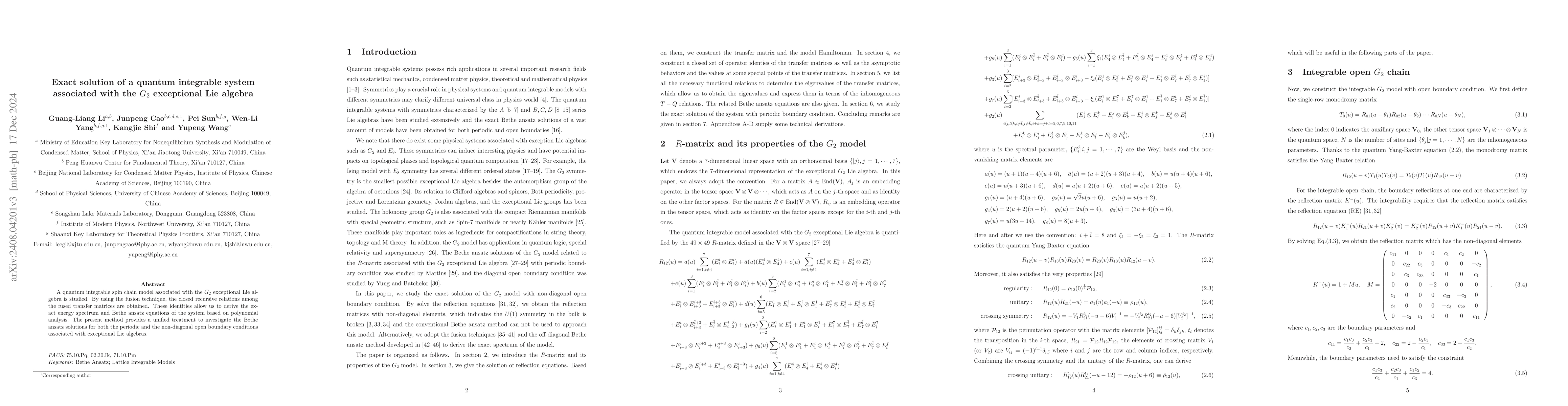 Thumbnail for Exact solution of a quantum integrable system associated with the $G_2$
  exceptional Lie algebra