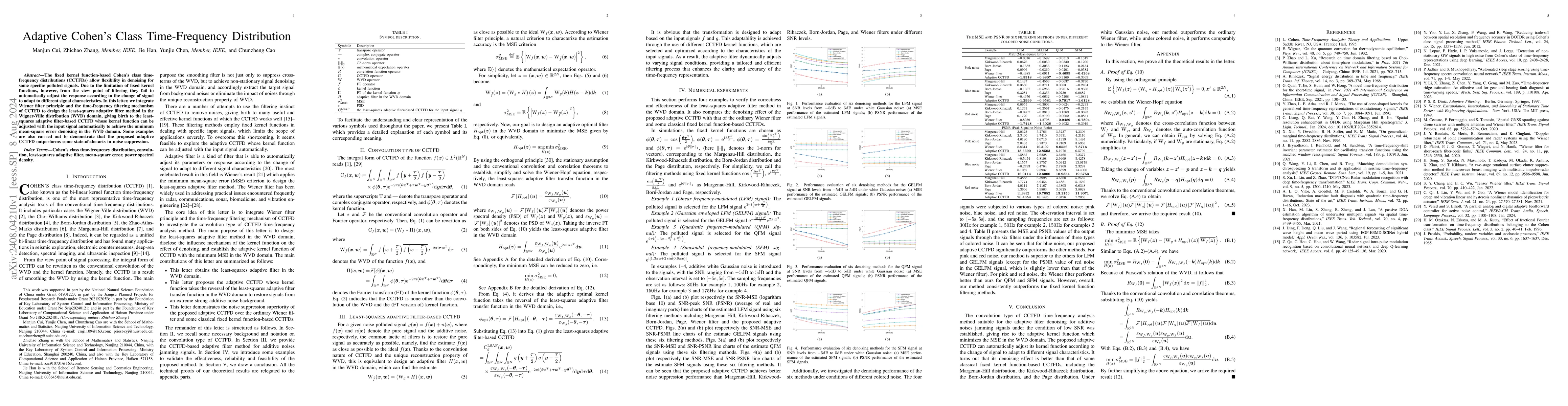 Thumbnail for Adaptive Cohen's Class Time-Frequency Distribution