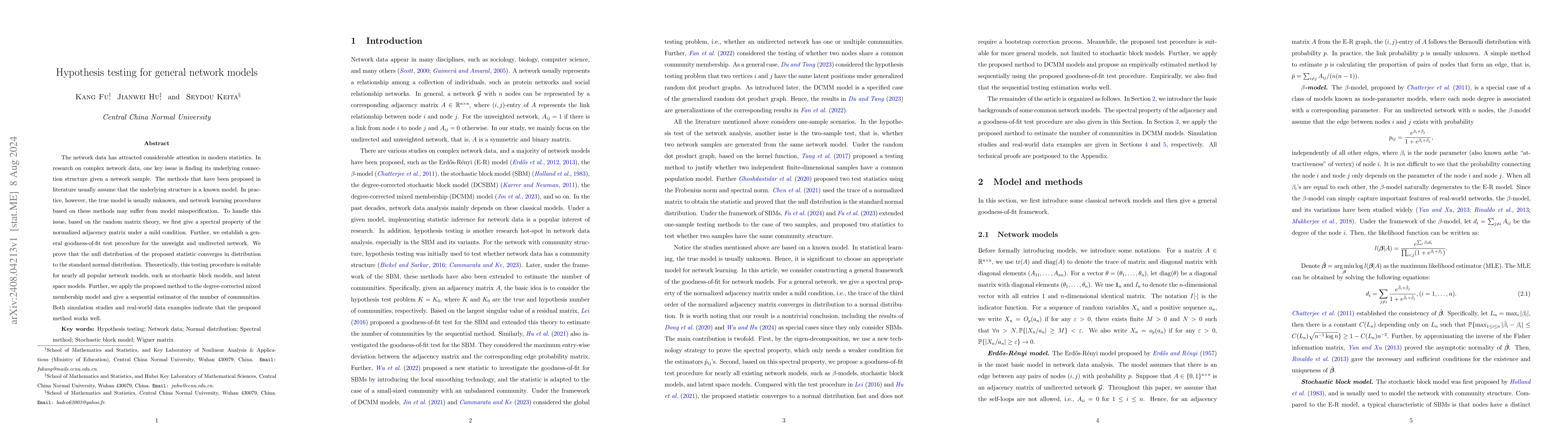 Thumbnail for Hypothesis testing for general network models