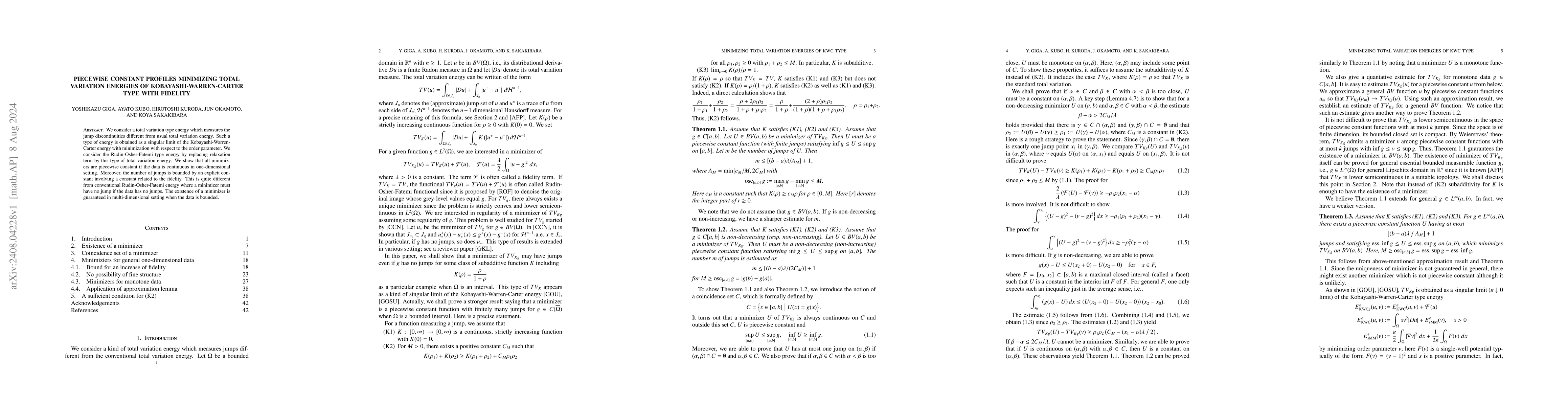 Thumbnail for Piecewise constant profiles minimizing total variation energies of
  Kobayashi-Warren-Carter type with fidelity