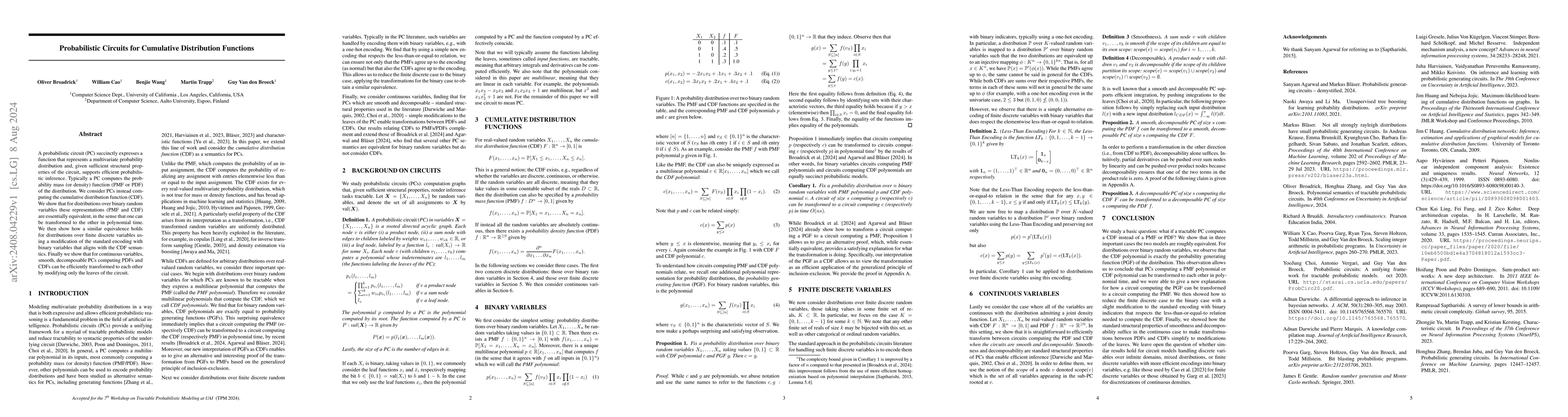 Thumbnail for Probabilistic Circuits for Cumulative Distribution Functions