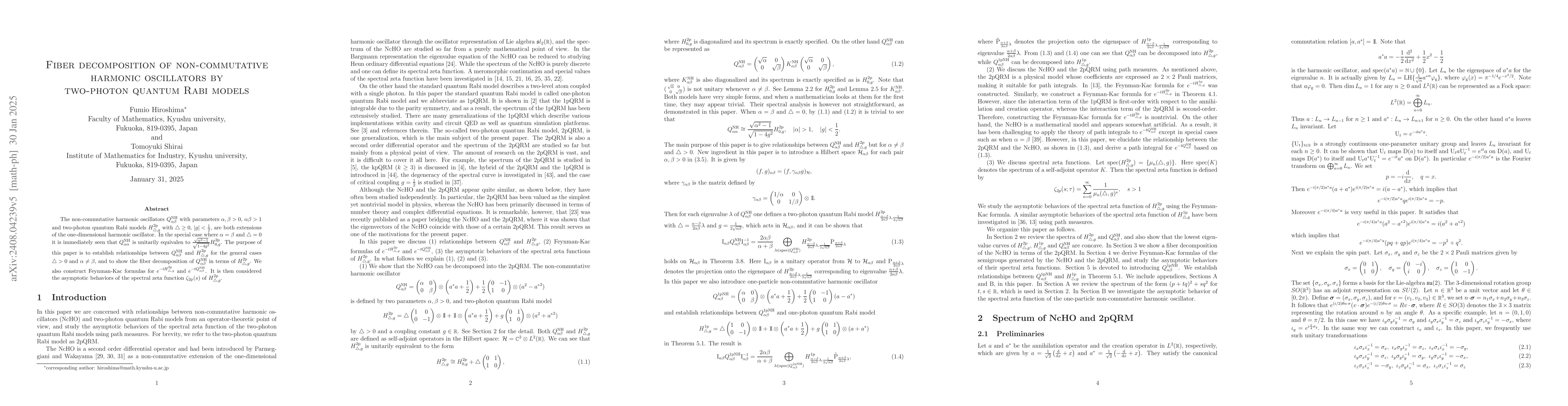 Thumbnail for Fiber decomposition of non-commutative harmonic oscillators by
  2p-quantum Rabi models