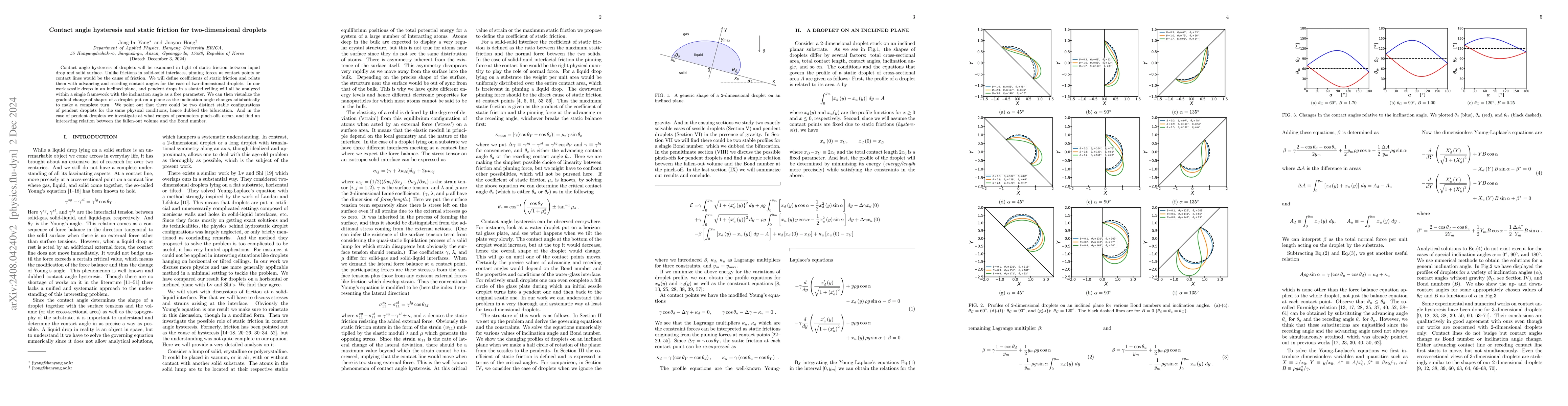 Thumbnail for Contact angle hysteresis and static friction for two-dimensional
  droplets