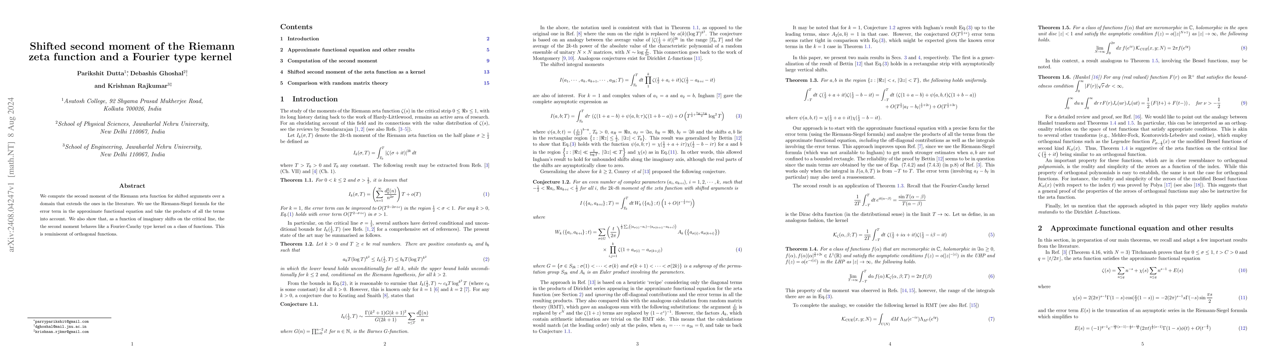 Thumbnail for Shifted second moment of the Riemann zeta function and a Fourier type
  kernel