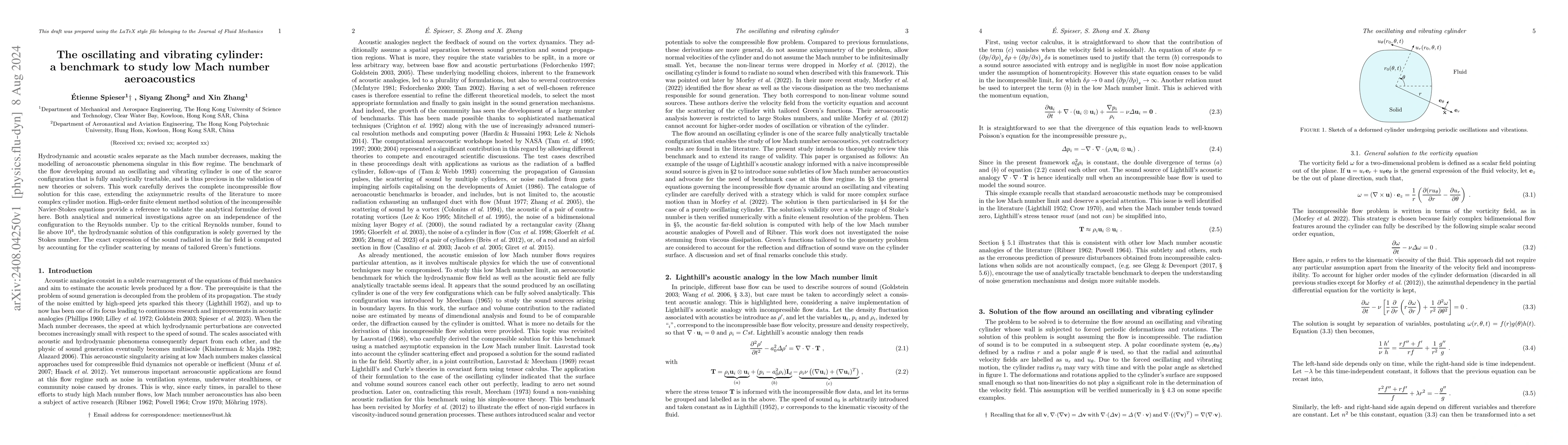 Thumbnail for The oscillating and vibrating cylinder: a benchmark to study low Mach
  number aeroacoustics