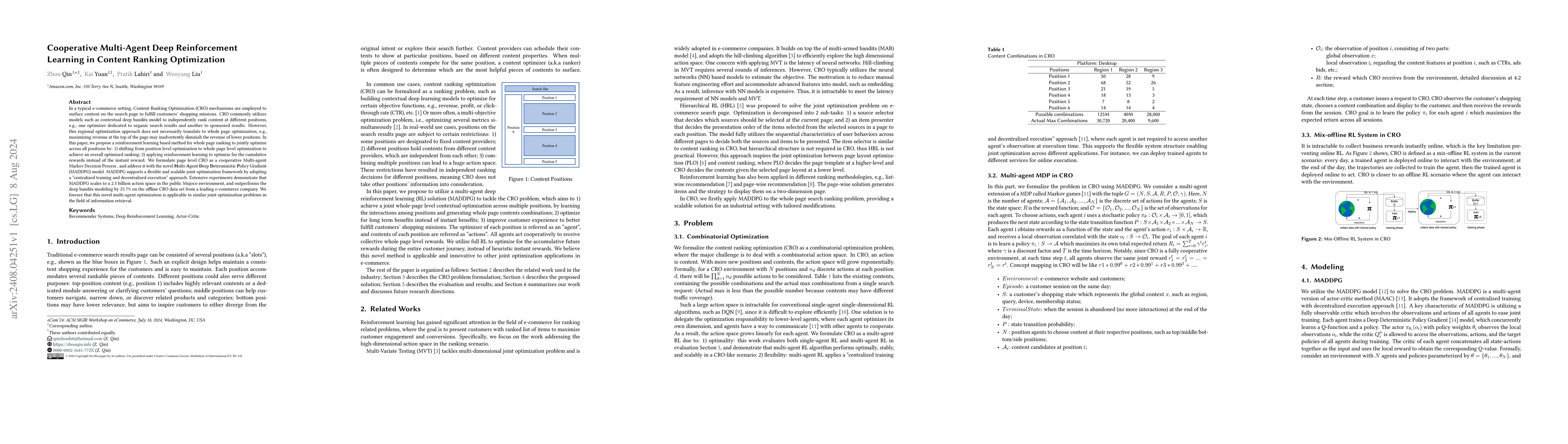 Thumbnail for Cooperative Multi-Agent Deep Reinforcement Learning in Content Ranking
  Optimization