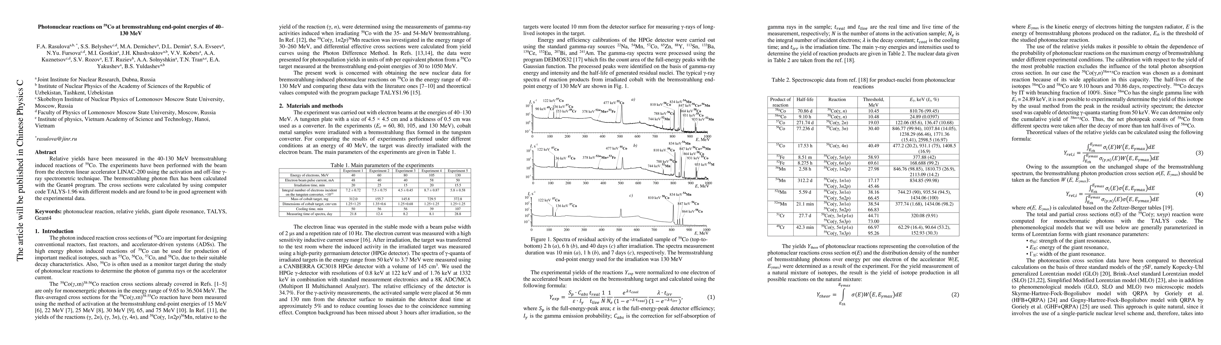 Thumbnail for Photonuclear reactions on $^{59}$Co at bremsstrahlung end-point energies
  of 40-130 MeV