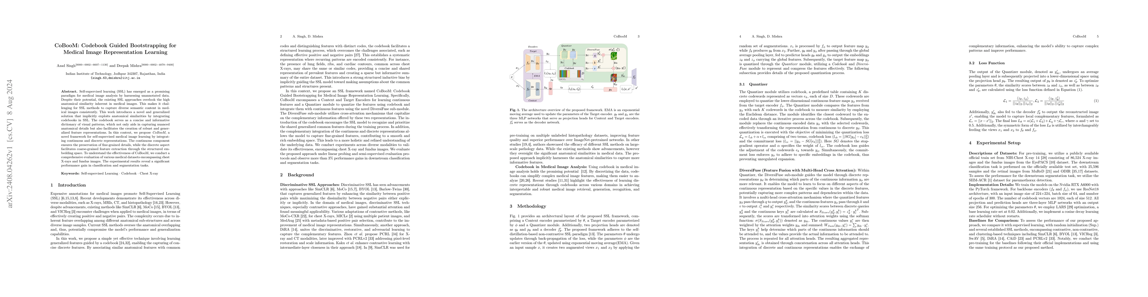 Thumbnail for CoBooM: Codebook Guided Bootstrapping for Medical Image Representation
  Learning