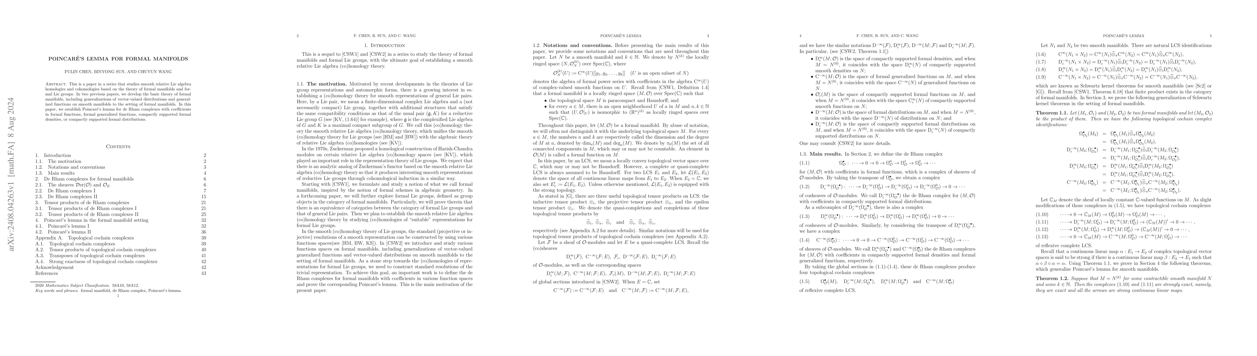 Thumbnail for Poincaré's lemma for formal manifolds