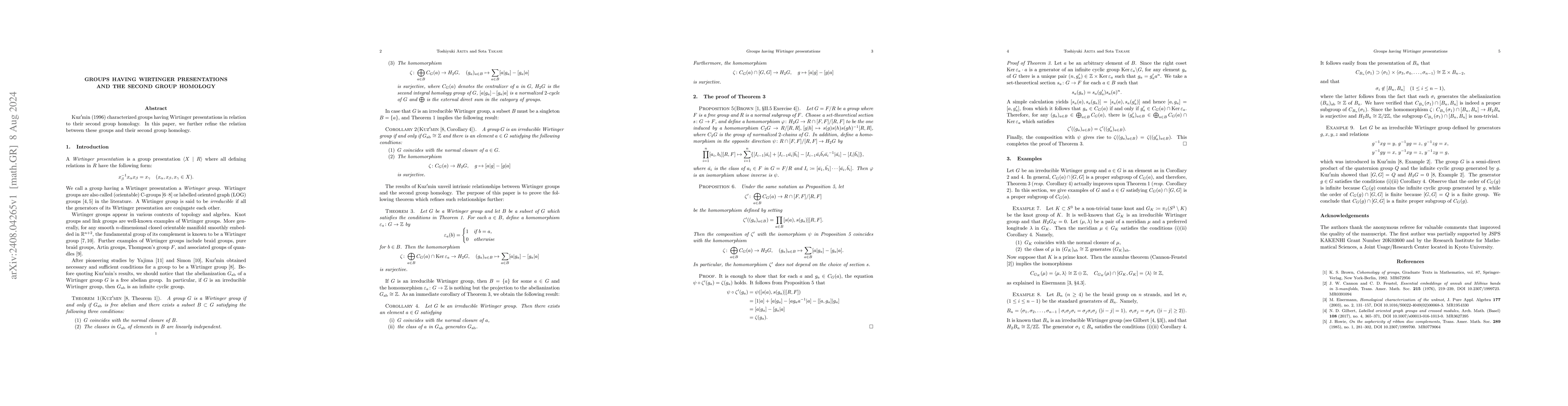 Thumbnail for Groups having Wirtinger presentations and the second group homology