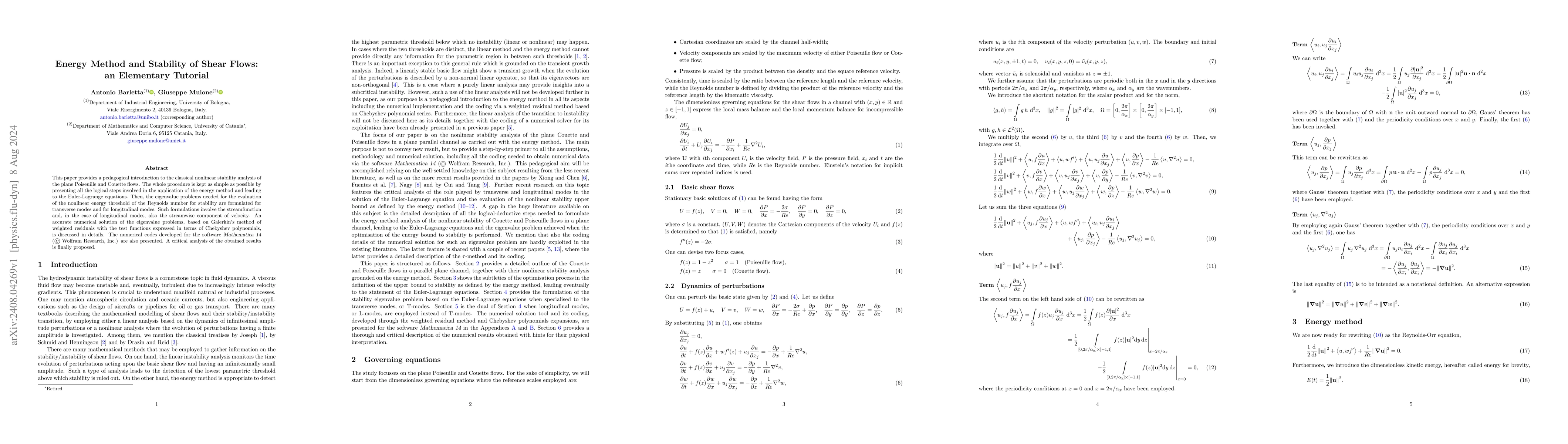 Thumbnail for Energy Method and Stability of Shear Flows: an Elementary Tutorial
