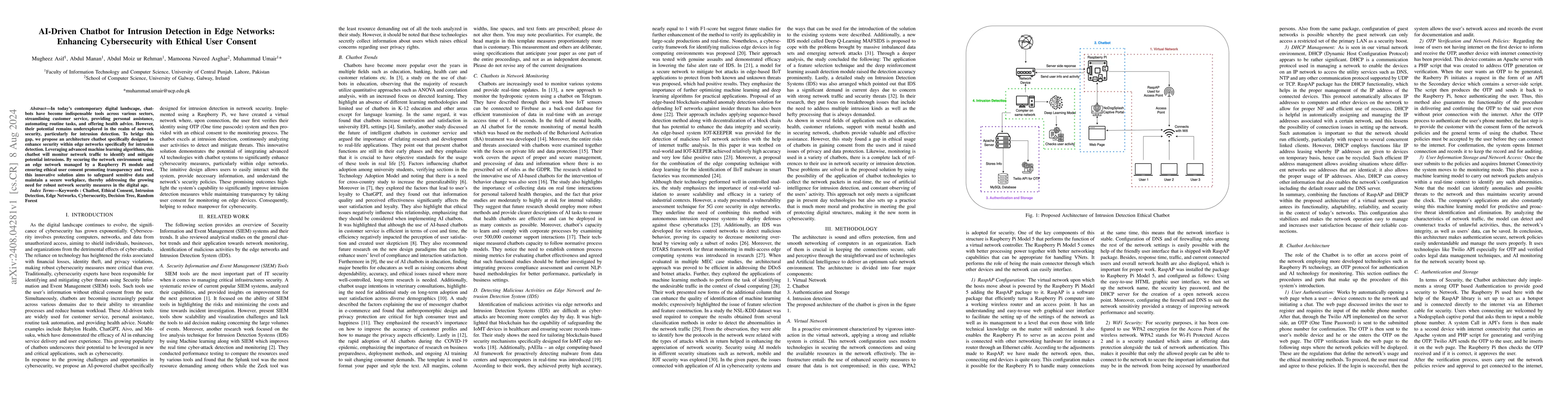 Thumbnail for AI-Driven Chatbot for Intrusion Detection in Edge Networks: Enhancing
  Cybersecurity with Ethical User Consent