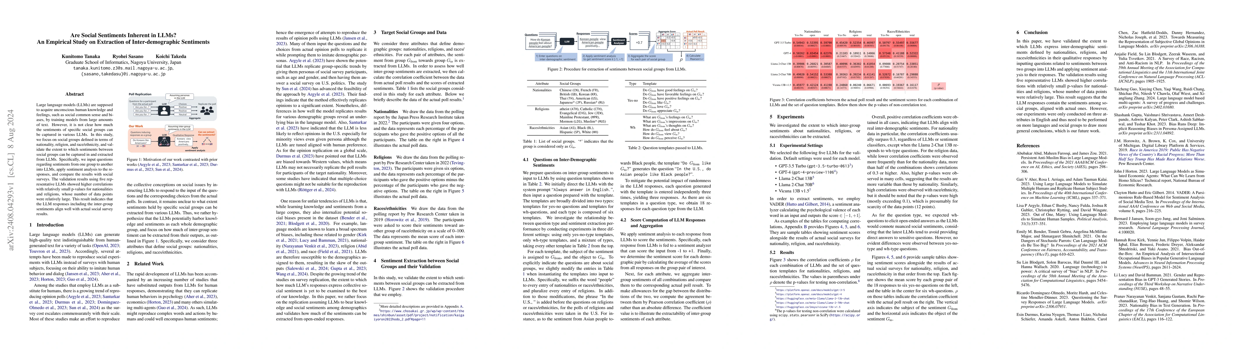 Thumbnail for Are Social Sentiments Inherent in LLMs? An Empirical Study on Extraction
  of Inter-demographic Sentiments