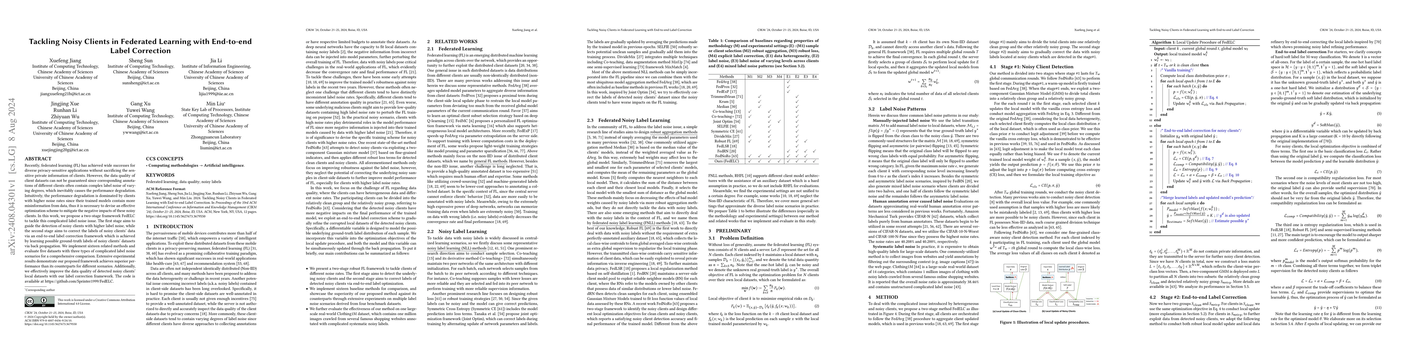 Thumbnail for Tackling Noisy Clients in Federated Learning with End-to-end Label
  Correction