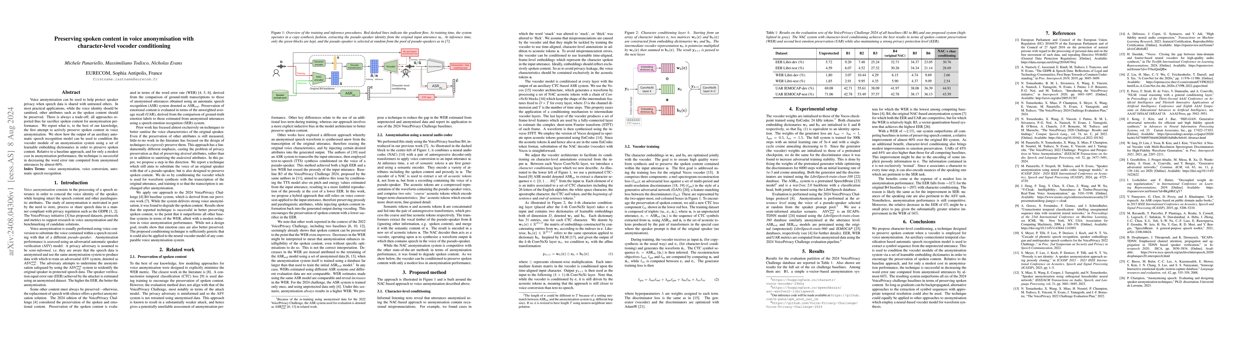 Thumbnail for Preserving spoken content in voice anonymisation with character-level
  vocoder conditioning