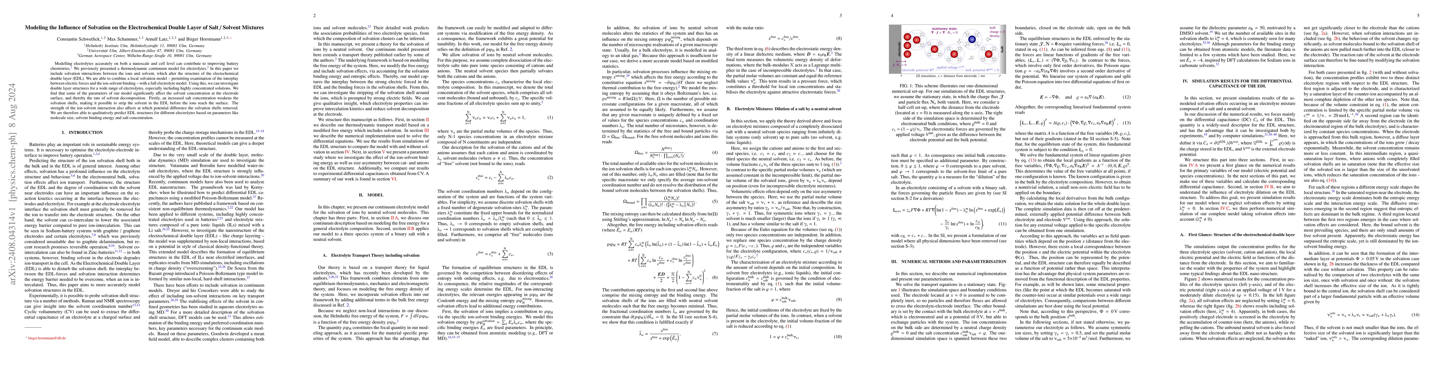Thumbnail for Modeling the Influence of Solvation on the Electrochemical Double Layer
  of Salt / Solvent Mixtures