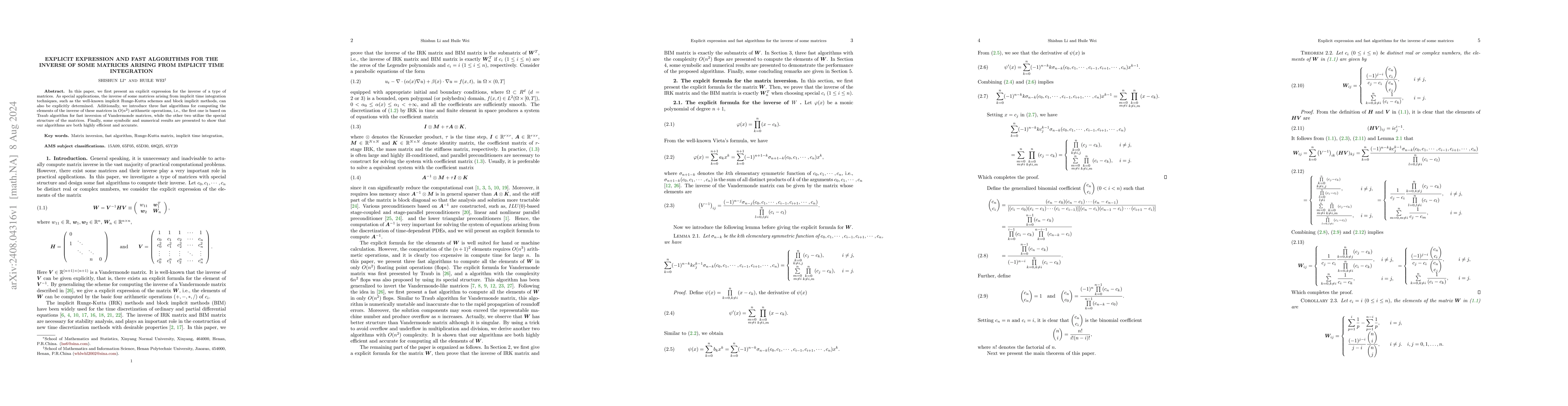 Thumbnail for Explicit expression and fast algorithms for the inverse of some matrices
  arising from implicit time integration