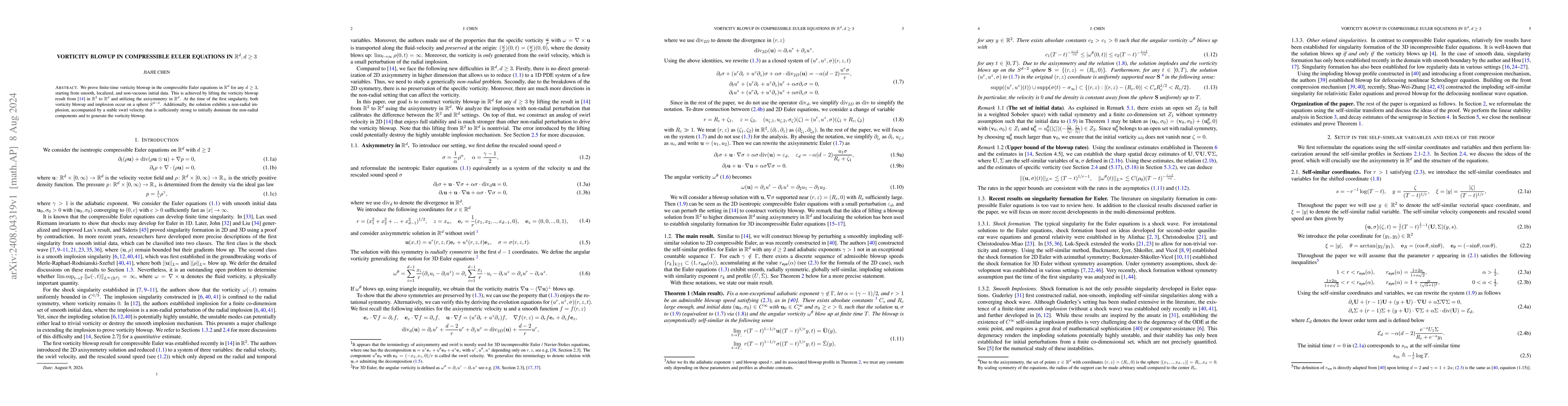 Thumbnail for Vorticity blowup in compressible Euler equations in $\mathbb{R}^d, d
  \geq 3$
