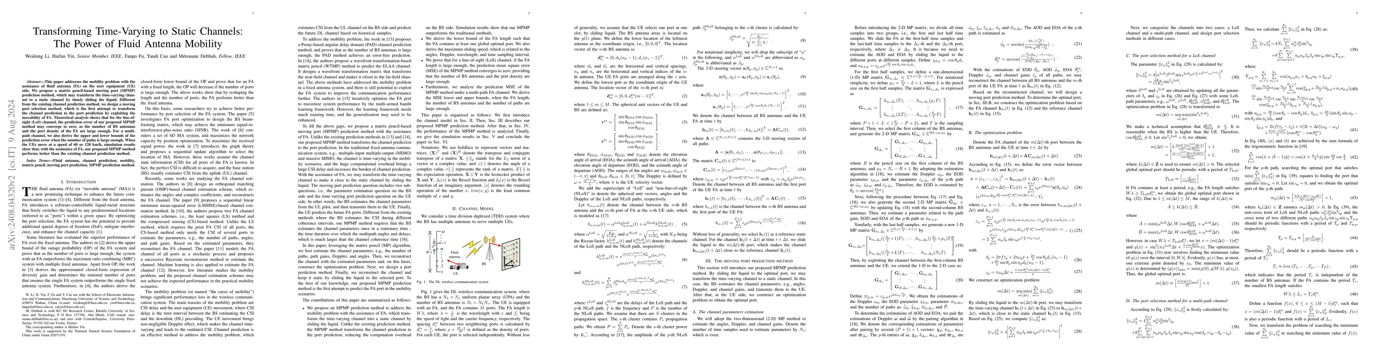 Thumbnail for Transforming Time-Varying to Static Channels: The Power of Fluid Antenna
  Mobility
