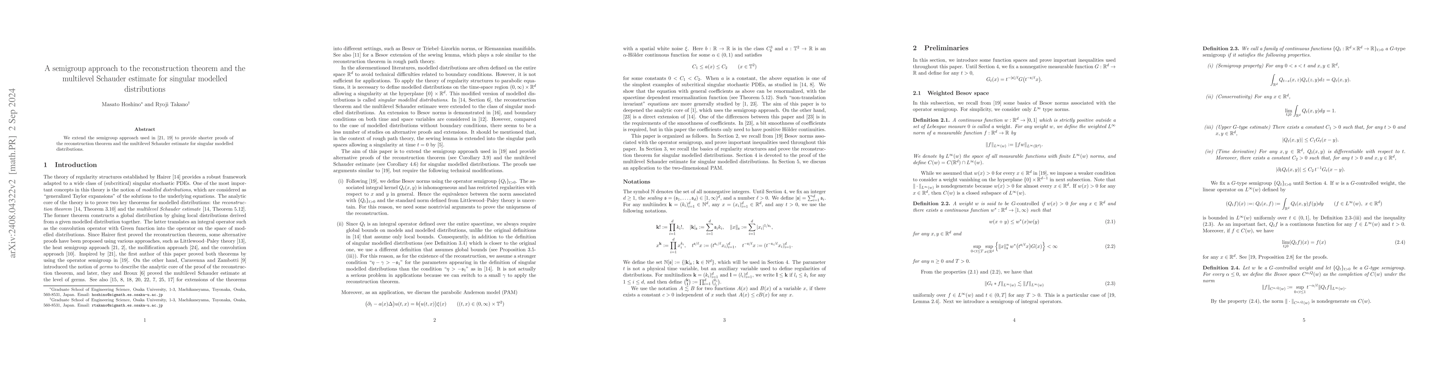 Thumbnail for A semigroup approach to the reconstruction theorem and the multilevel
  Schauder estimate for singular modelled distributions