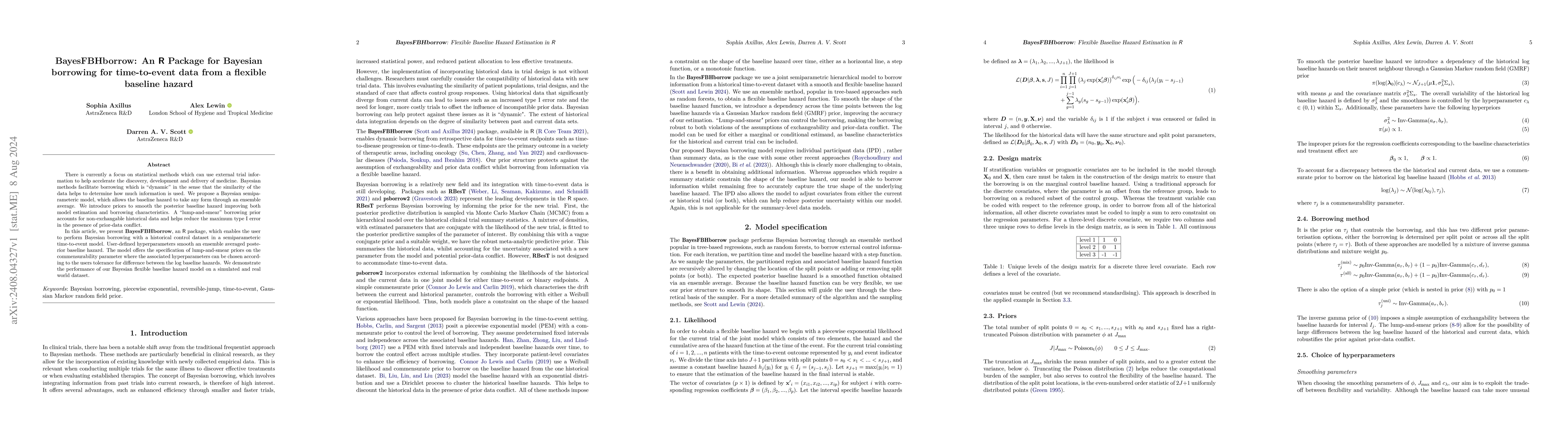 Thumbnail for BayesFBHborrow: An R Package for Bayesian borrowing for time-to-event
  data from a flexible baseline hazard