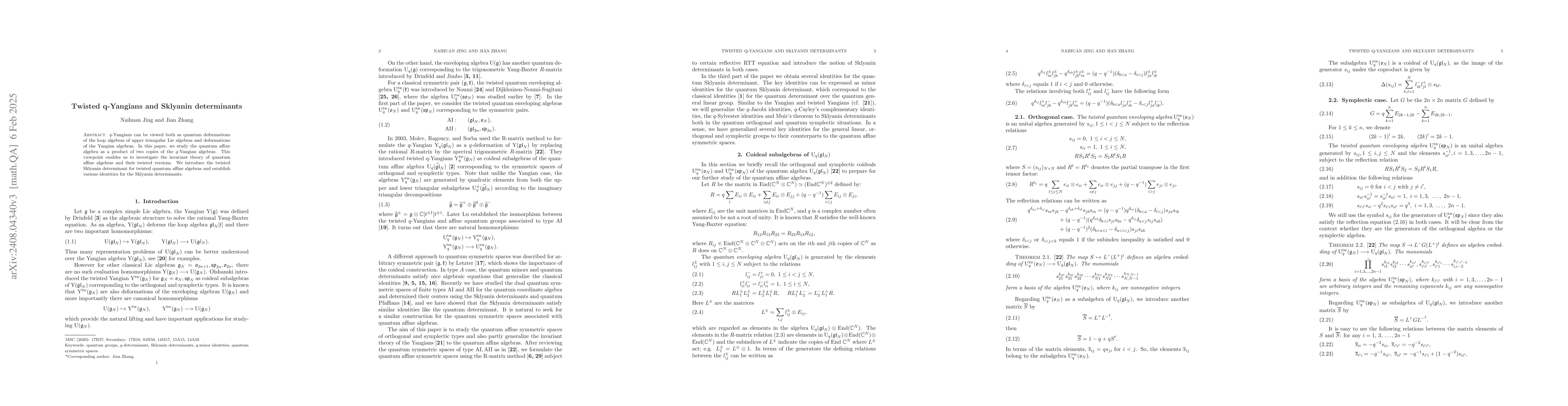 Thumbnail for Twisted q-Yangians and Sklyanin determinants