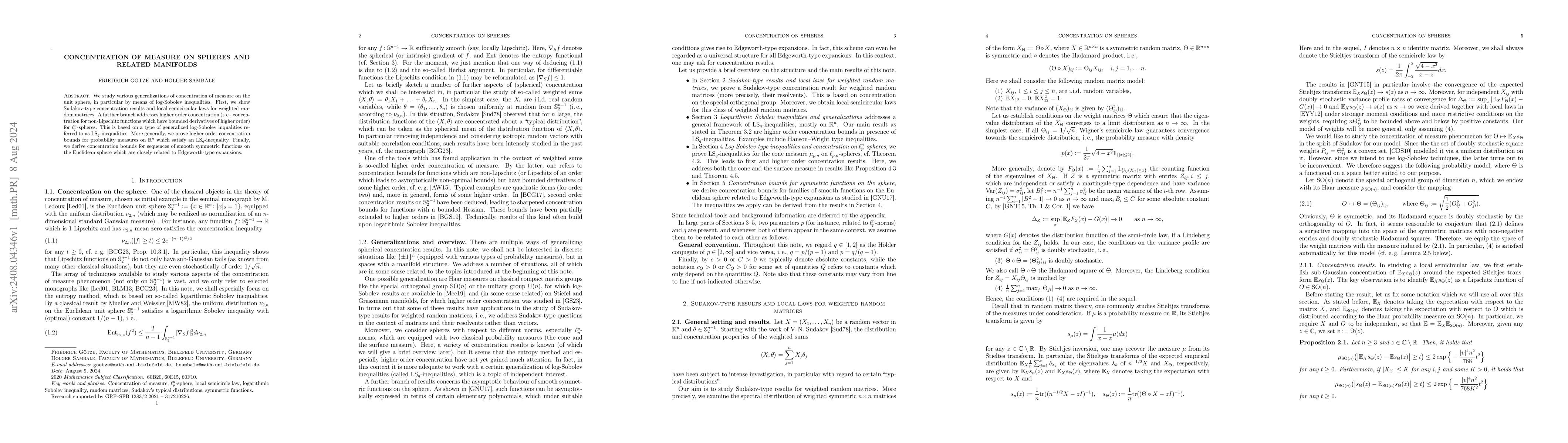 Thumbnail for Concentration of measure on spheres and related manifolds