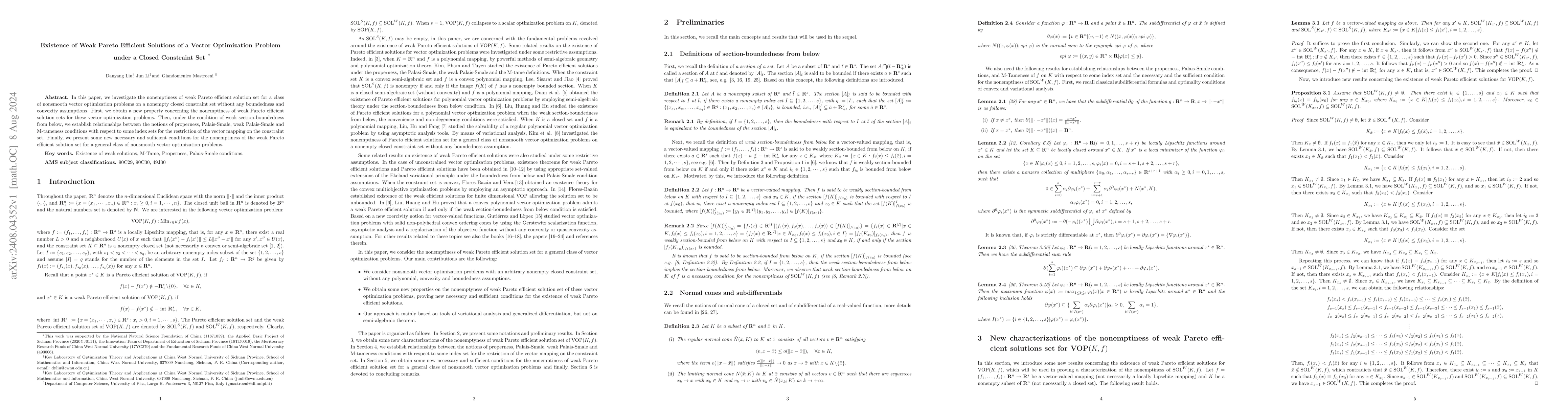 Thumbnail for Existence of Weak Pareto Efficient Solutions of a Vector Optimization
  Problem under a Closed Constraint Set
