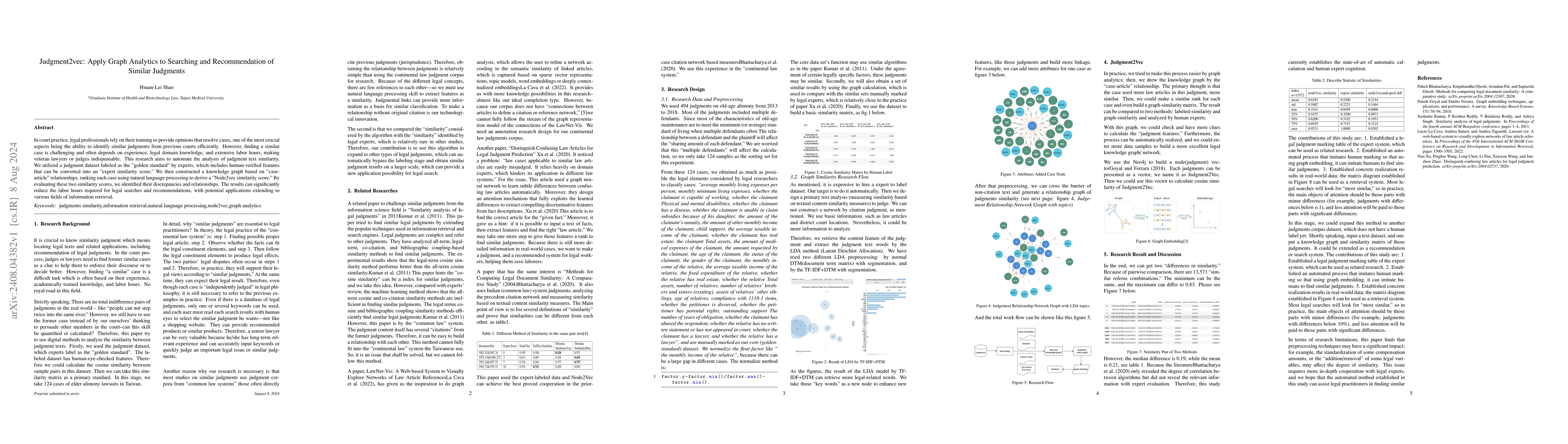 Thumbnail for Judgment2vec: Apply Graph Analytics to Searching and Recommendation of
  Similar Judgments