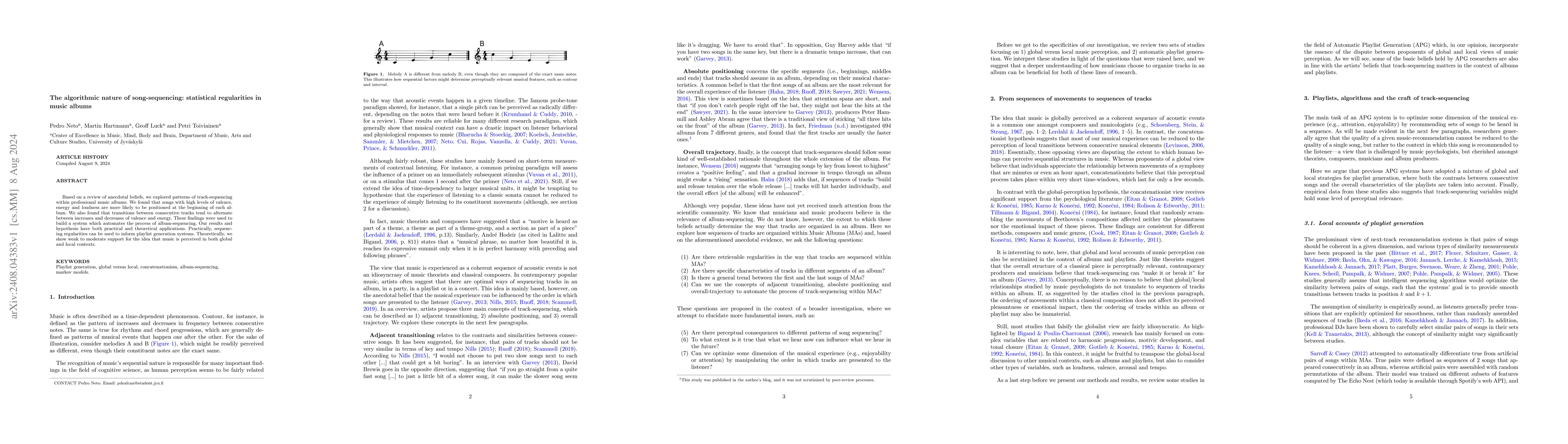 Thumbnail for The algorithmic nature of song-sequencing: statistical regularities in
  music albums