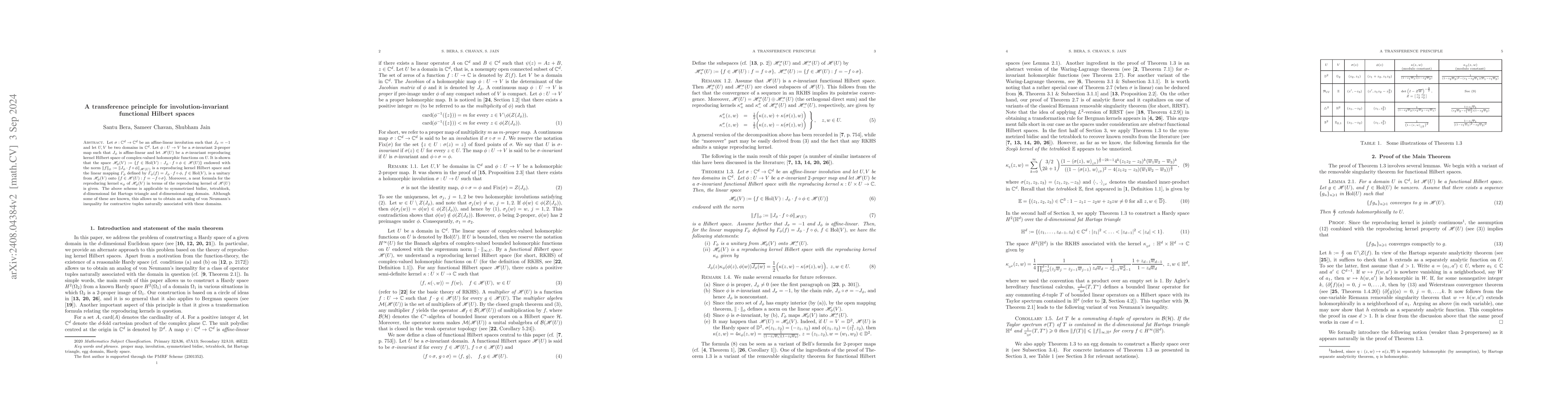 Thumbnail for A transference principle for involution-invariant functional Hilbert
  spaces