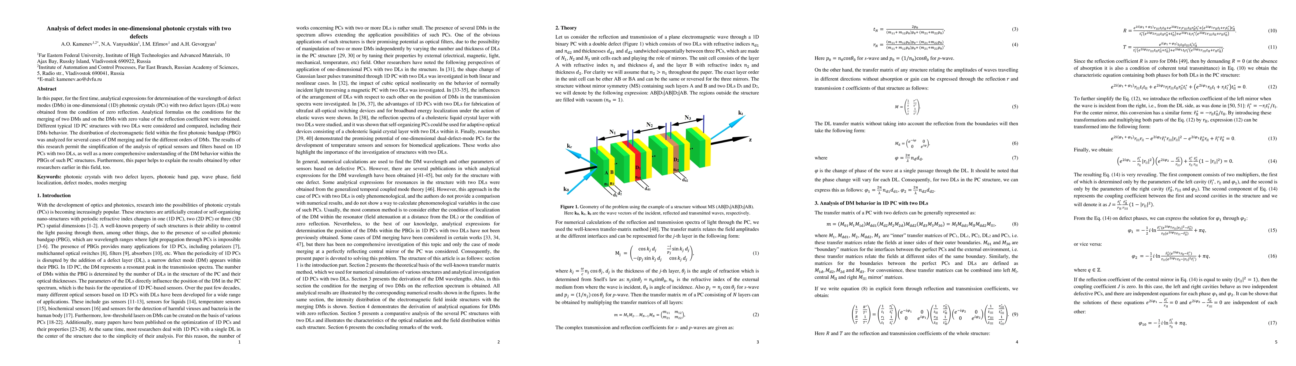 Thumbnail for Analysis of defect modes in one-dimensional photonic crystals with two
  defects