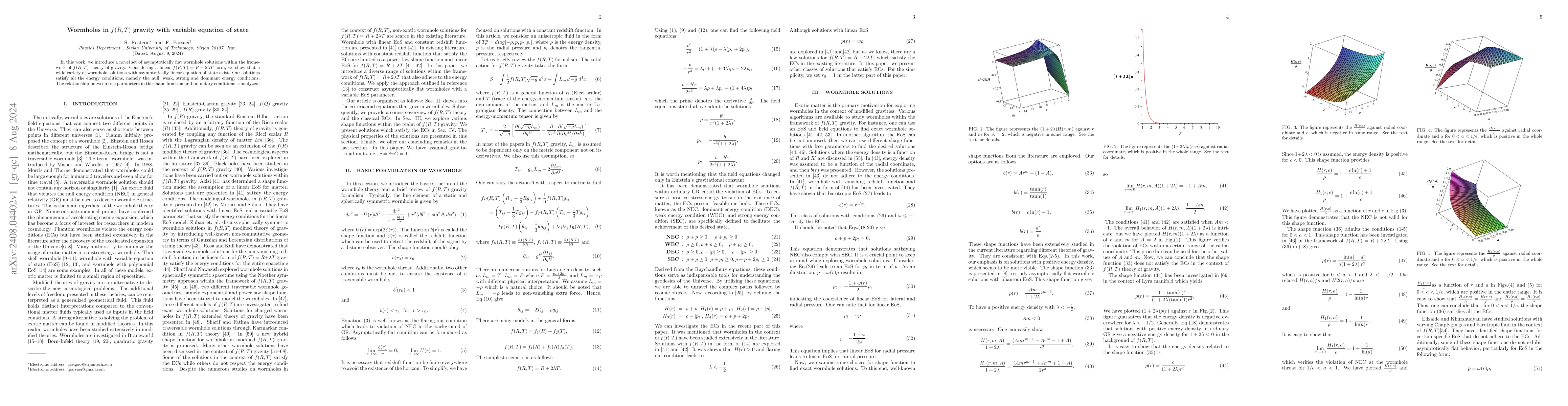 Thumbnail for Wormholes in $f(R,T)$ gravity with variable equation of state