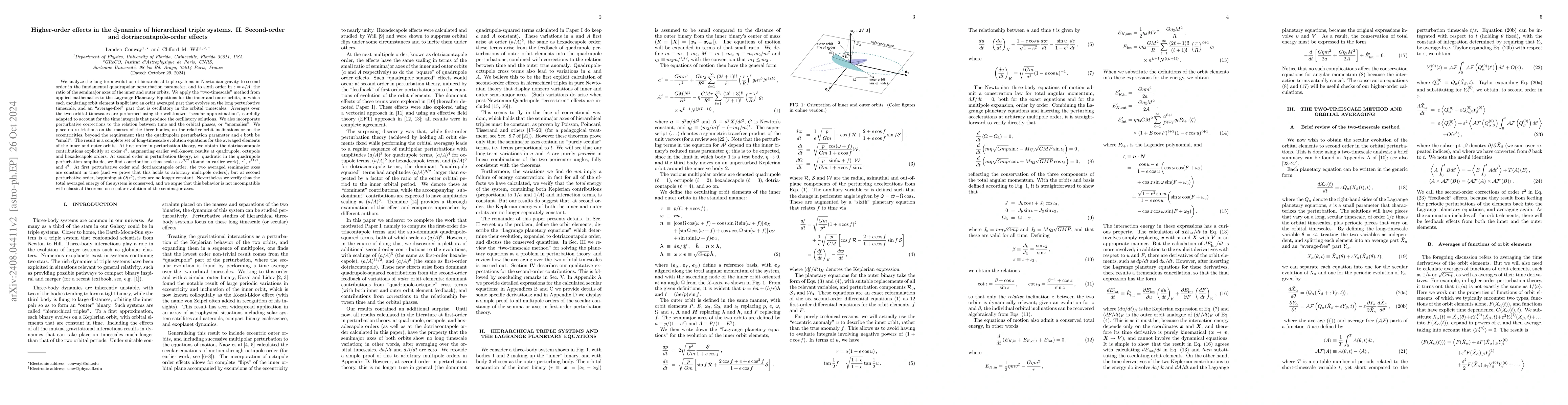 Thumbnail for Higher-order effects in the dynamics of hierarchical triple systems. II.
  Second-order and dotriacontapole-order effects