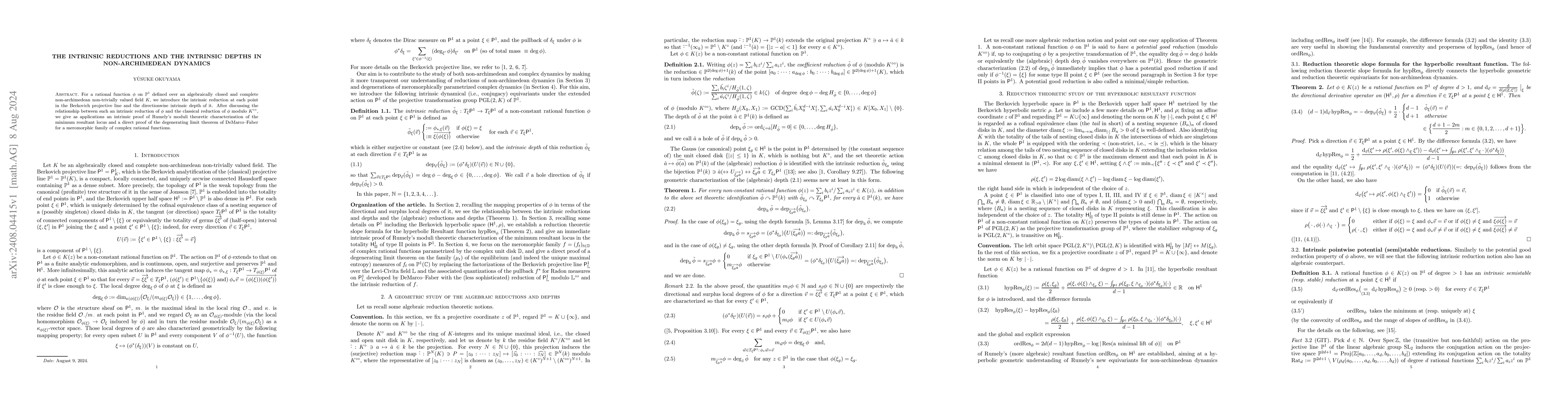 Thumbnail for The intrinsic reductions and the intrinsic depths in non-archimedean
  dynamics