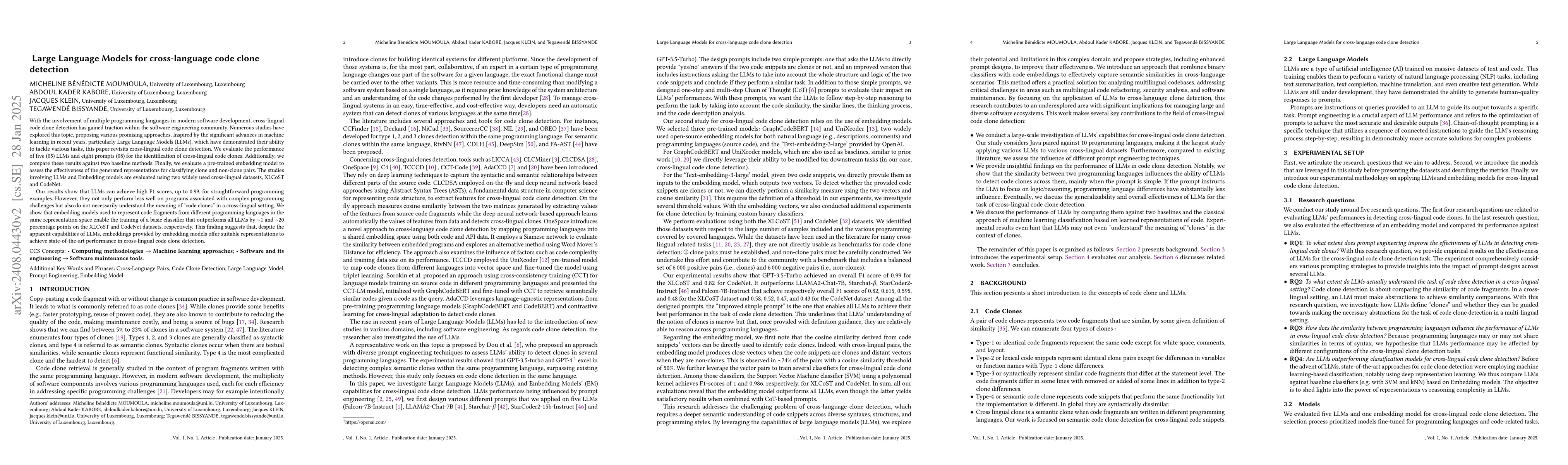 Thumbnail for Large Language Models for cross-language code clone detection