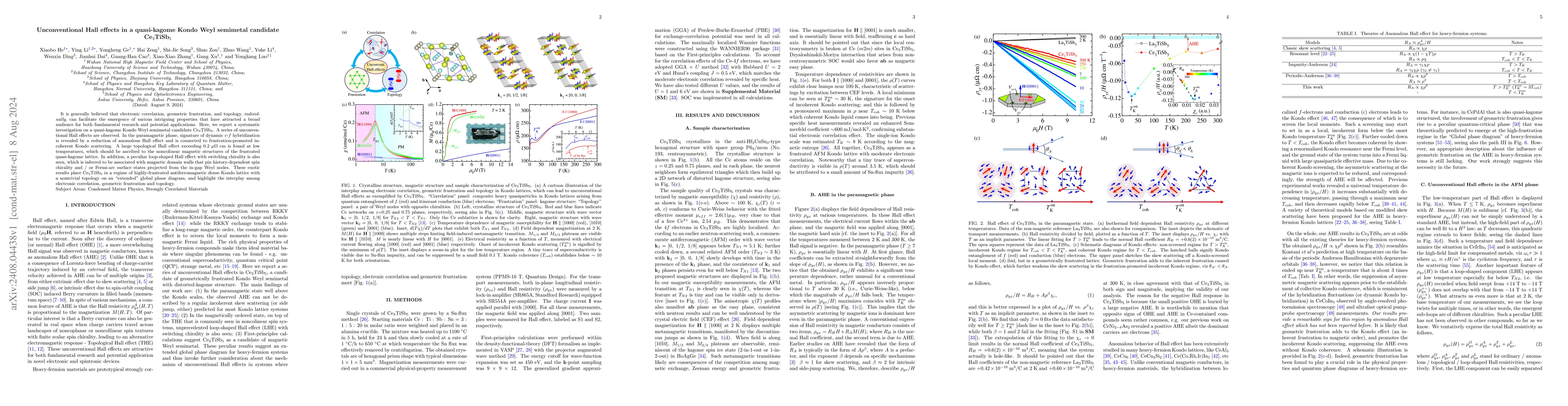 Thumbnail for Unconventional Hall effects in a quasi-kagome Kondo Weyl semimetal
  candidate Ce$_3$TiSb$_5$