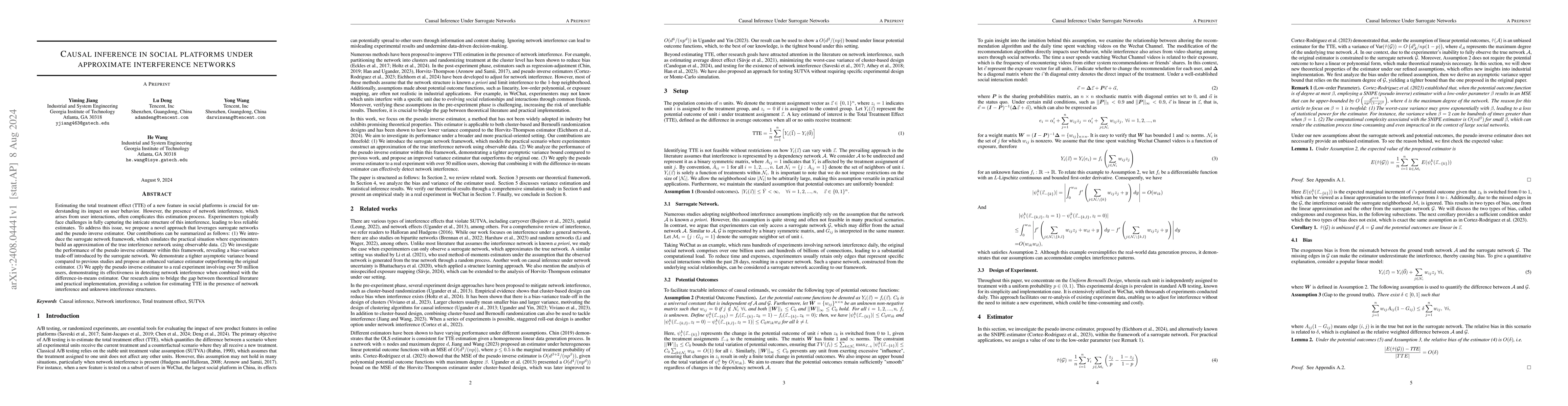 Thumbnail for Causal Inference in Social Platforms Under Approximate Interference
  Networks