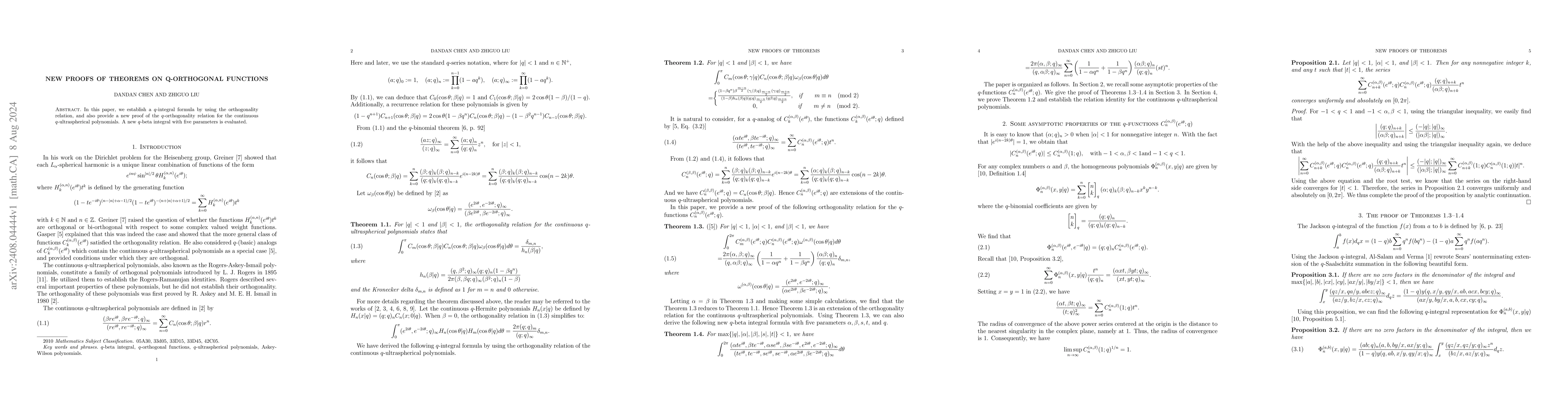 Thumbnail for New proofs of theorems on q-orthogonal functions