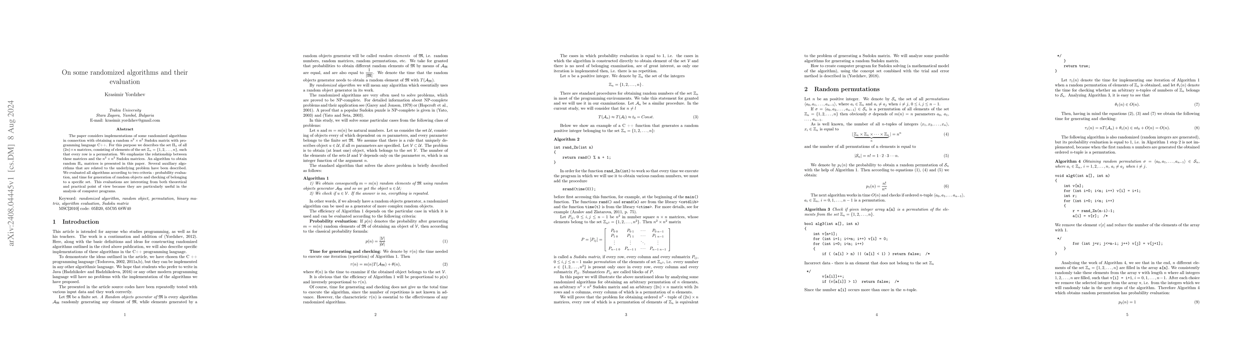 Thumbnail for On some randomized algorithms and their evaluation